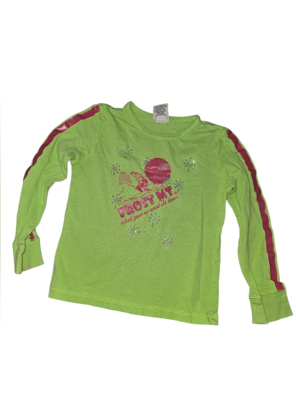 9/8/52. Girls Old Navy Lime Green Long Sleeve Tee with Pink Stripe Accents